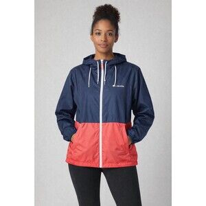 Columbia Flash Forward Hooded Windbreaker Jacket Navy Coral Colorblock XL